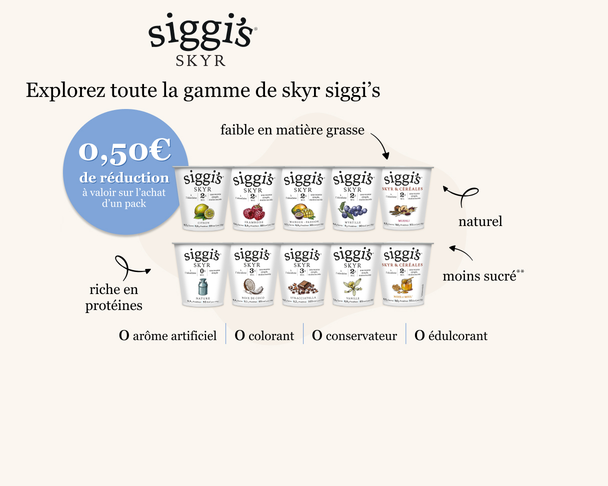0,50 € de réduction à valoir sur l'achat d'un pack Skyr Siggi's